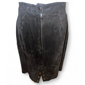Rare Vintage 80s Black suede midi skirt with button split back